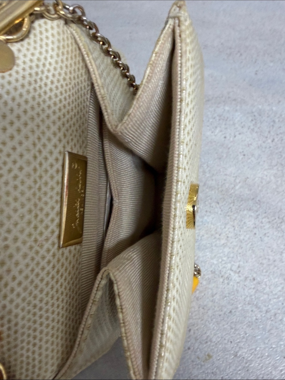 Judith Leiber Cream Hexagon Crossbody with Multicolor Bead Accents - Picture 5 of 6